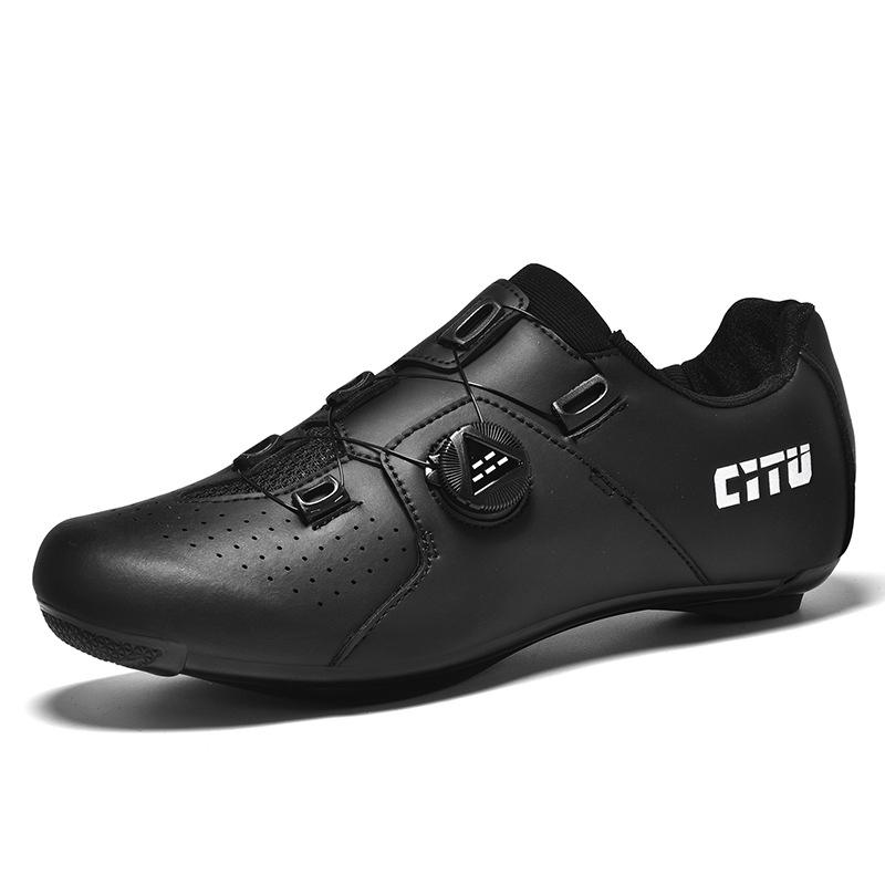 6001 Unisex kerékpáros cipő MTB és országúti használatra, forgó csattal, bőr felső része, légáteresztő, csúszásmentes, ütéscsillapító talp