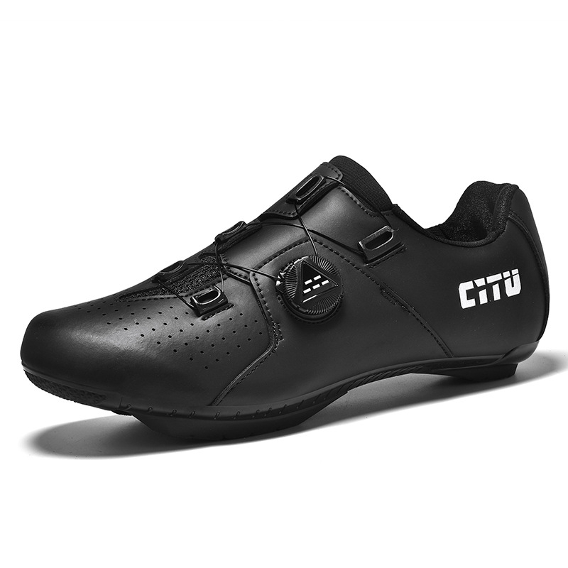 6001 Unisex kerékpáros cipő MTB és országúti használatra, forgó csattal, bőr felső része, légáteresztő, csúszásmentes, ütéscsillapító talp
