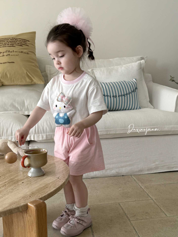 Σετ δύο τεμαχίων από βαμβάκι για παιδιά 3-8 ετών: κοντομάνικη μπλούζα και κοντό παντελόνι με σχέδιο καρτούν, καλοκαίρι