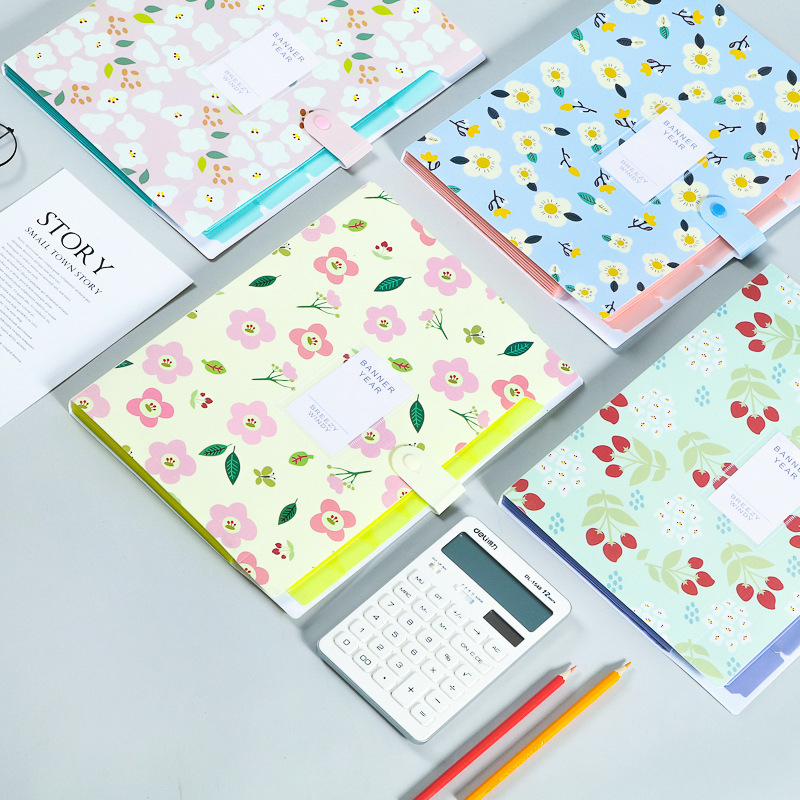 Dosar acordeon floral, cu 6 compartimente pentru documente, PP organizator de birou
