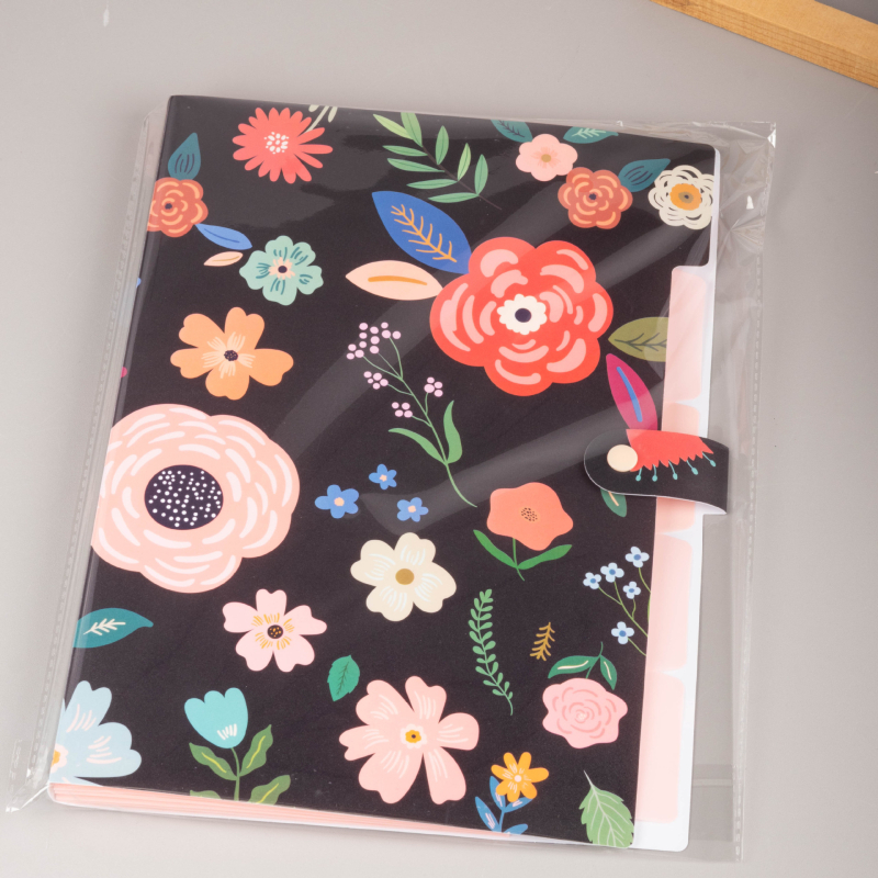 Dosar acordeon floral, cu 6 compartimente pentru documente, PP organizator de birou