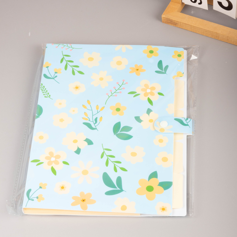 Dosar acordeon floral, cu 6 compartimente pentru documente, PP organizator de birou