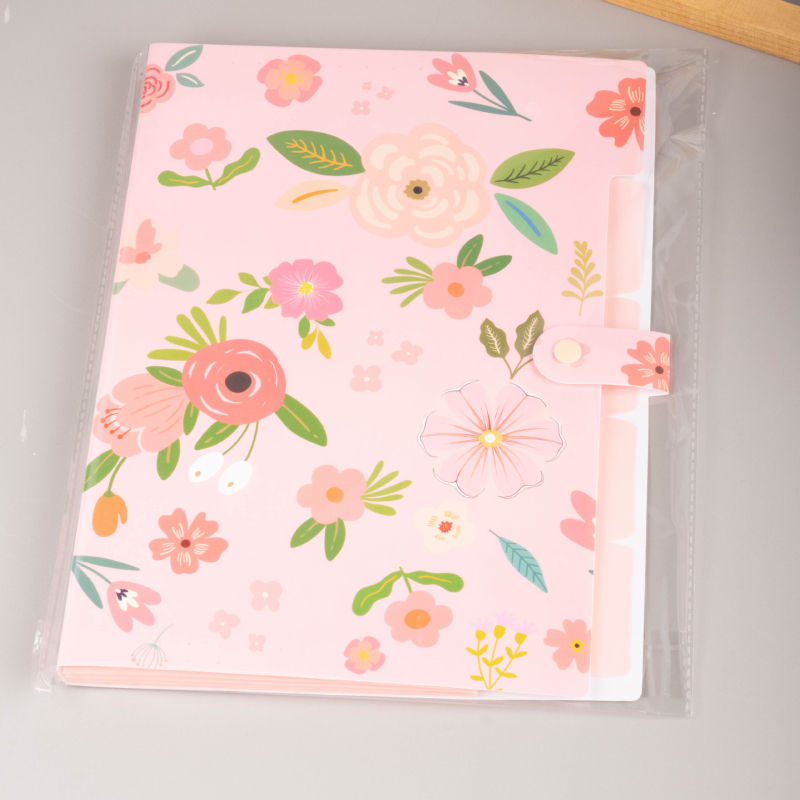 Dosar acordeon floral, cu 6 compartimente pentru documente, PP organizator de birou
