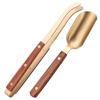 Lingură de ceai din lemn de abanos și cupru, cu clips – set vintage accesorii pentru ceai