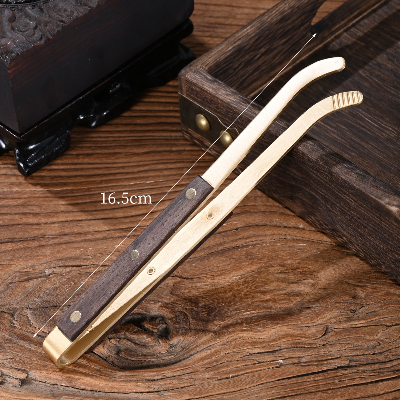 Lingură de ceai din lemn de abanos și cupru, cu clips – set vintage accesorii pentru ceai