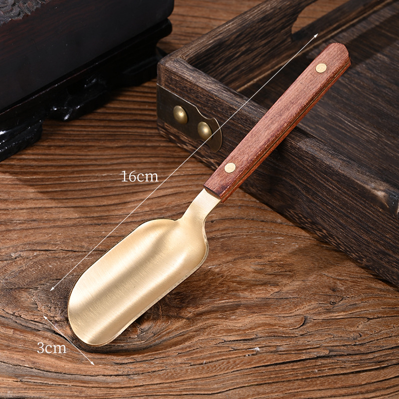 Lingură de ceai din lemn de abanos și cupru, cu clips – set vintage accesorii pentru ceai