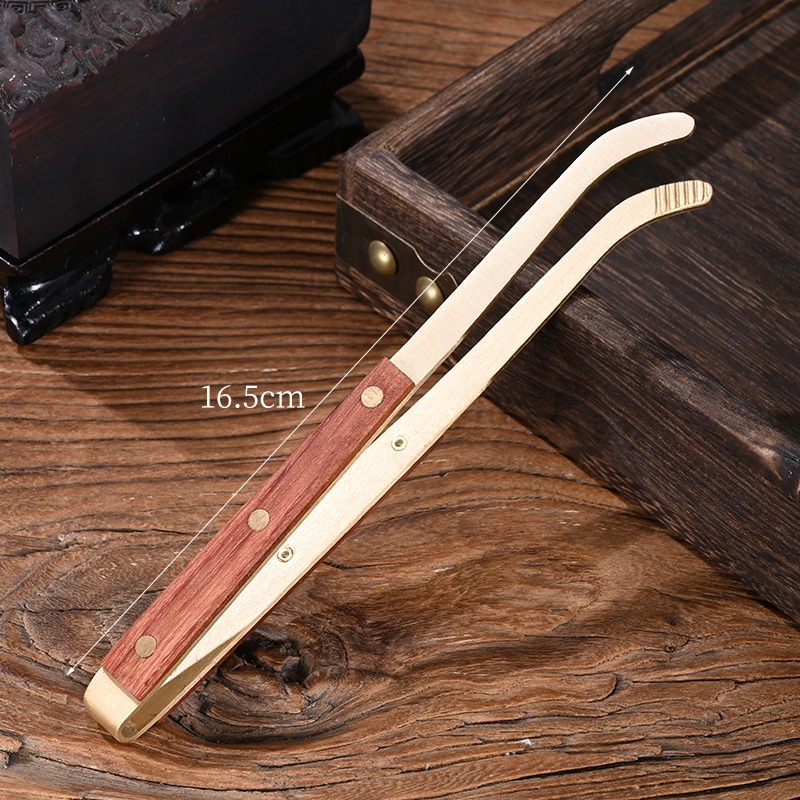 Lingură de ceai din lemn de abanos și cupru, cu clips – set vintage accesorii pentru ceai