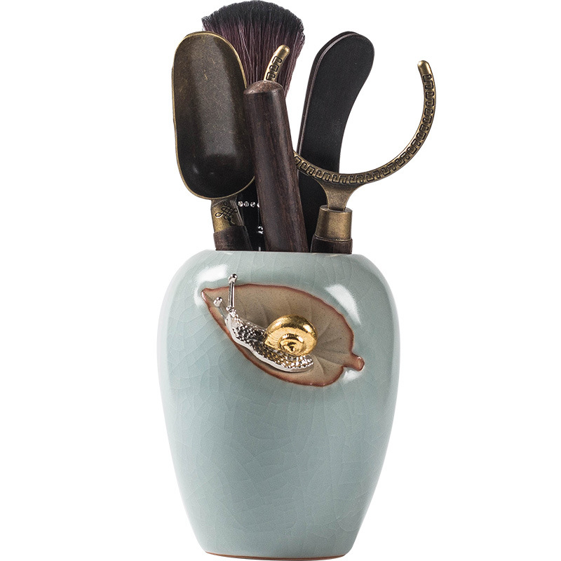 Set ceramic pentru ceremonia ceaiului cu șase domni, recipiente pentru ceai, accesorii din lemn de santal, unelte pentru ceai și cuțit pentru ceai