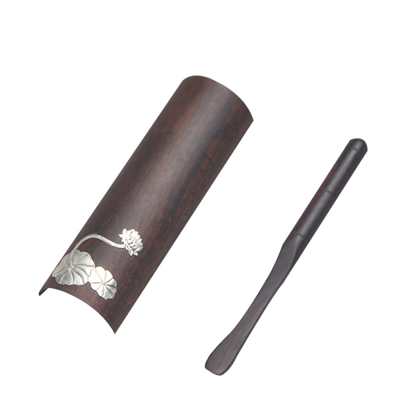 Set de ustensile pentru ceai din lemn de abanos, linguriță din tin și lingură pentru ceai, accesorii pentru ceremonial Kung Fu, lotus de trezire a ceaiului