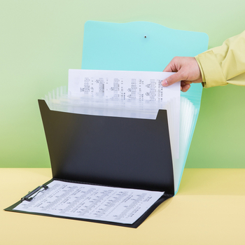 Mapă acordeon cu 13 compartimente, format A4 – organizator de documente pentru birou, cu clip puternic