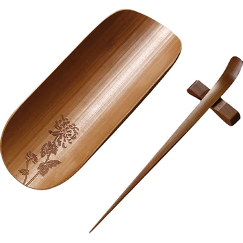 Da An Tang set de ceai din bambus natural, trei piese, cu prune, orhidee, bambus și crizantemă — ceremonie Zen Gongfu de ceai, cu șase clipsuri pentru ceai și linguriță