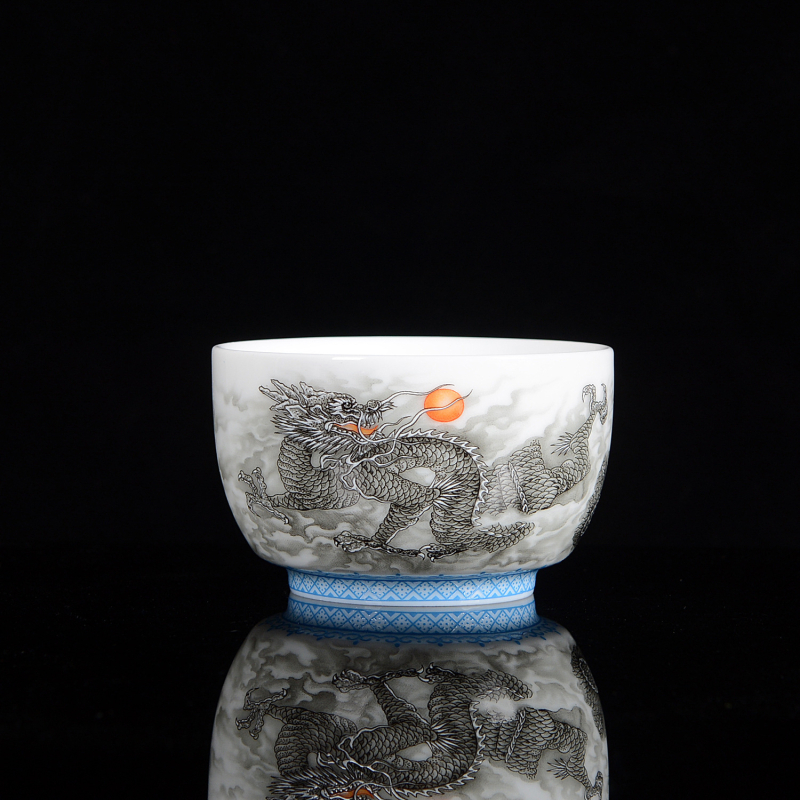 Set de ceai cu o singură ceașă – ceramică, motiv dragon, ceașcă de ceai și bol.