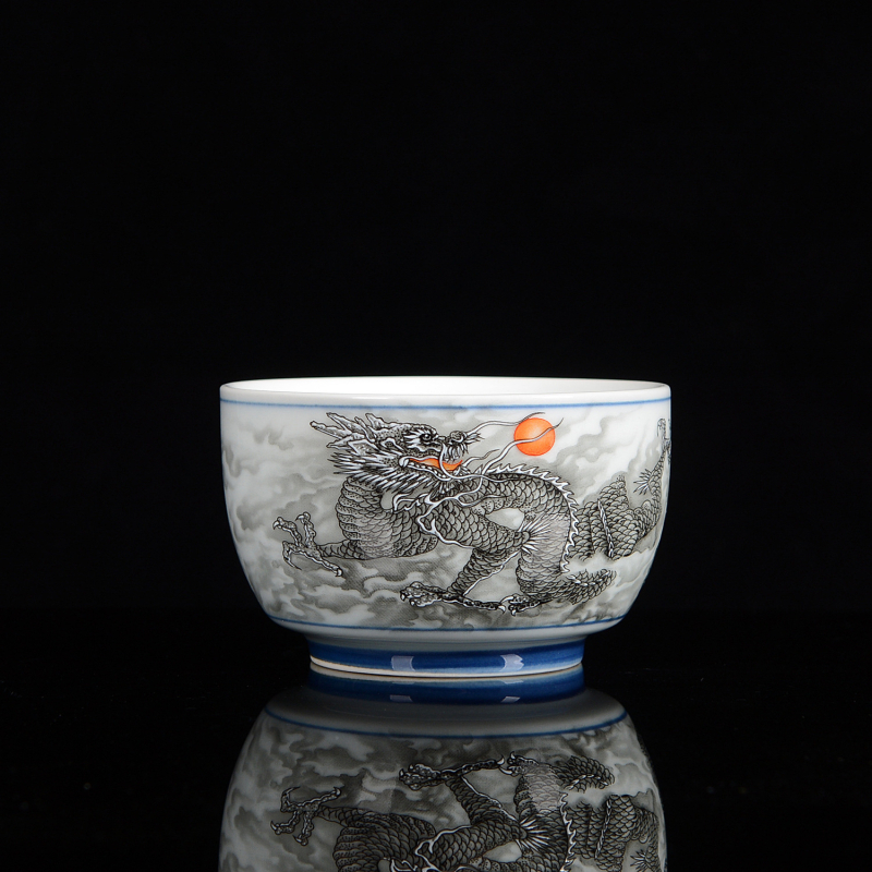 Set de ceai cu o singură ceașă – ceramică, motiv dragon, ceașcă de ceai și bol.