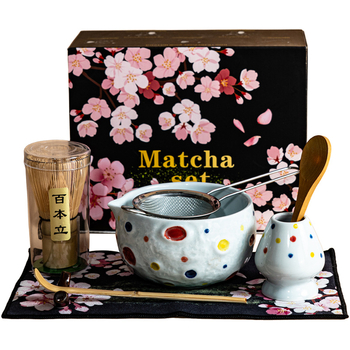 Set ceramic de matcha Planet cu tel de amestec, suport, lingură și bol în stilul dinastiei Song