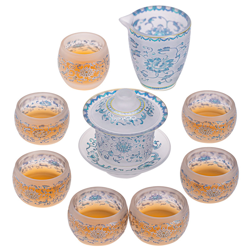 Set ceai din sticlă cu cristal de gheață pentru uz casnic – cești incluse, cutie cadou