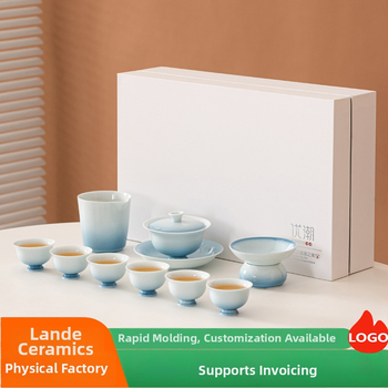 Set de ceai ceramic cu gaiwan, cutie cadou, personalizabil pentru clienți, pentru uz casnic, stil modern minimalist