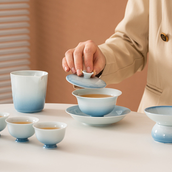 Set de ceai ceramic cu gaiwan, cutie cadou, personalizabil pentru clienți, pentru uz casnic, stil modern minimalist