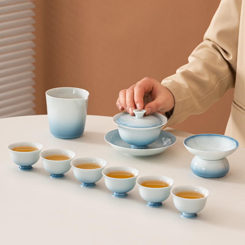 Set de ceai ceramic cu gaiwan, cutie cadou, personalizabil pentru clienți, pentru uz casnic, stil modern minimalist