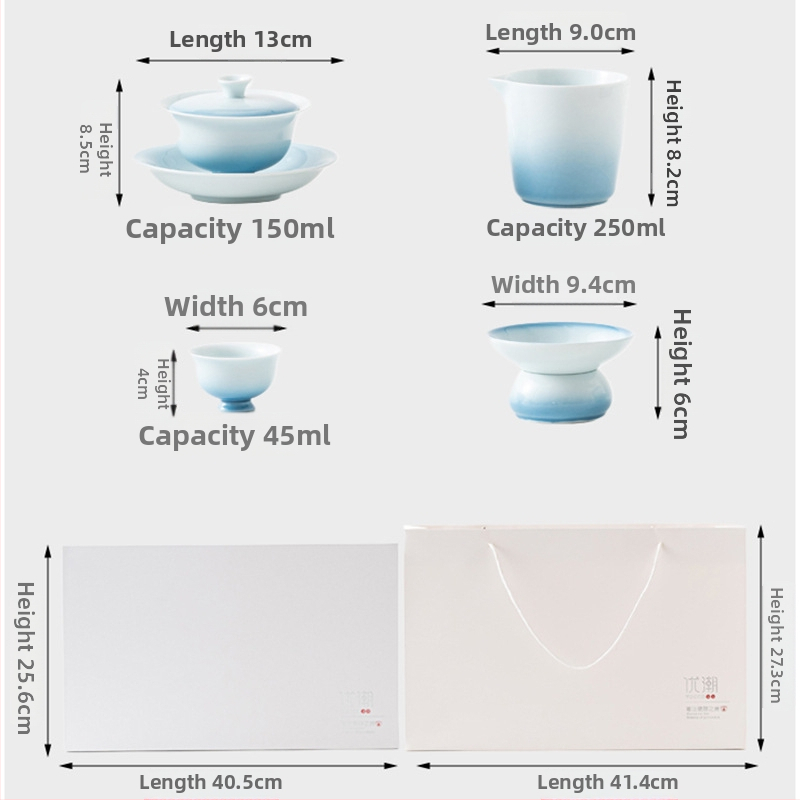 Set de ceai ceramic cu gaiwan, cutie cadou, personalizabil pentru clienți, pentru uz casnic, stil modern minimalist