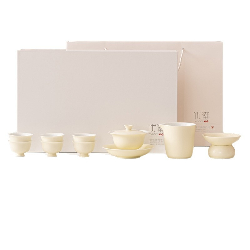 Set de ceai ceramic cu gaiwan, cutie cadou, personalizabil pentru clienți, pentru uz casnic, stil modern minimalist