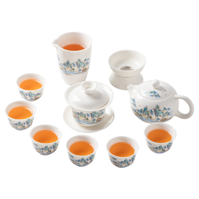 Set ceai din porțelan alb Dehua, ceainic și bol cu capac, pentru 6 persoane, cadou elegant