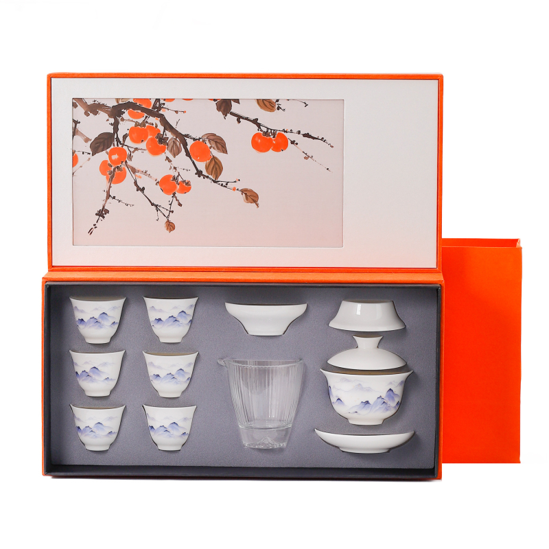 Set de ceai din porțelan alb, cu design Sheep Fat Jade, ceainic și cești în stil chinezesc, pentru uz casnic, cutie cadou