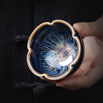 Ceașcă de ceai din ceramică cu glazură, design cu petale, pentru ceremonia Gongfu, uz casnic