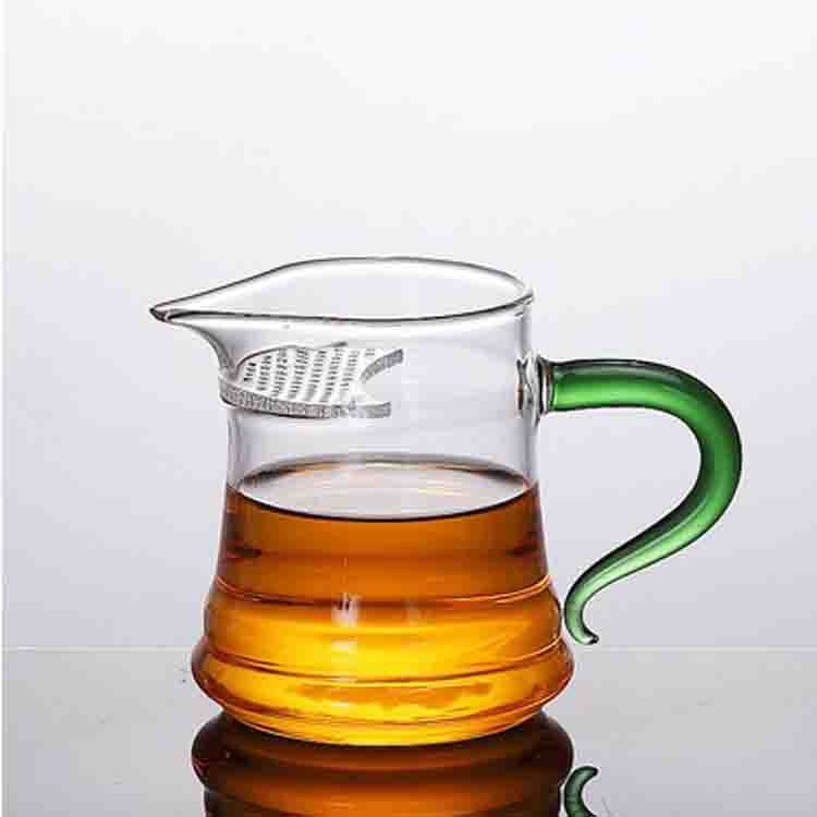 Set Gongfu de ceai din sticlă borosilicat de înaltă rezistență, în formă semilună, cu mâner colorat, distribuitor de ceai transparent cu filtru - set Gongfu