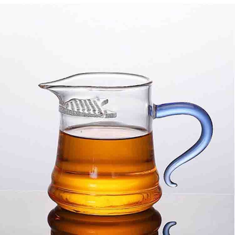 Set Gongfu de ceai din sticlă borosilicat de înaltă rezistență, în formă semilună, cu mâner colorat, distribuitor de ceai transparent cu filtru - set Gongfu