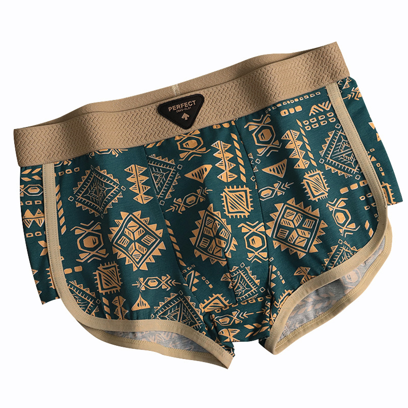 Višekomponentni set muških pamuk bokserica, proljeće-ljeto, retro totem motiv, prozračan, srednje visine struka, floralni uzorak