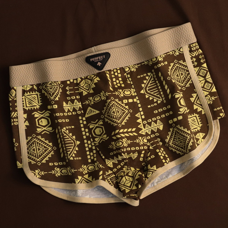 Višekomponentni set muških pamuk bokserica, proljeće-ljeto, retro totem motiv, prozračan, srednje visine struka, floralni uzorak