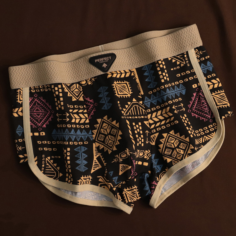 Višekomponentni set muških pamuk bokserica, proljeće-ljeto, retro totem motiv, prozračan, srednje visine struka, floralni uzorak