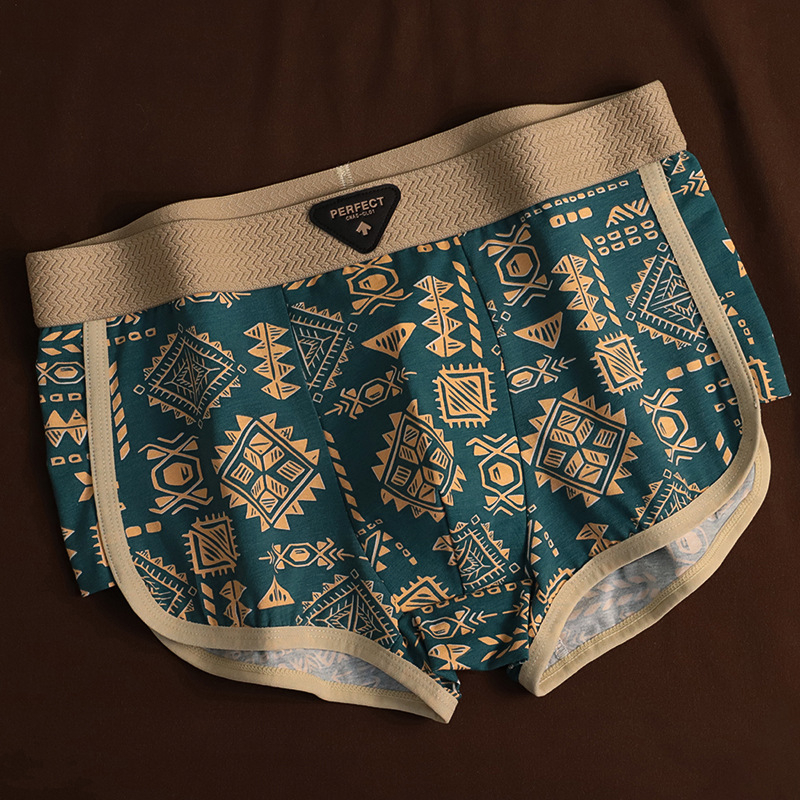 Višekomponentni set muških pamuk bokserica, proljeće-ljeto, retro totem motiv, prozračan, srednje visine struka, floralni uzorak