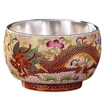 Ceașcă de ceai Gong Fu din ceramică Dehua, cloisonné dragon și phoenix, cu sârmă aurie, o singură ceașcă pentru degustare ceai