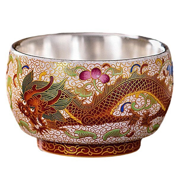 Ceașcă de ceai Gong Fu din ceramică Dehua, cloisonné dragon și phoenix, cu sârmă aurie, o singură ceașcă pentru degustare ceai