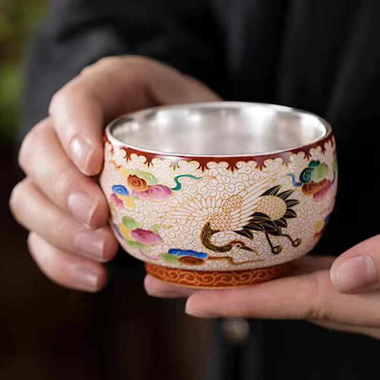 Ceașcă de ceai Gong Fu din ceramică Dehua, cloisonné dragon și phoenix, cu sârmă aurie, o singură ceașcă pentru degustare ceai