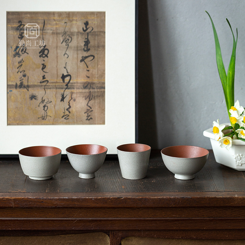 Set de ceai Kung Fu din ceramică de lut gri, ceașă principală, căni de degustare și de parfum, stil retro pentru uz casnic