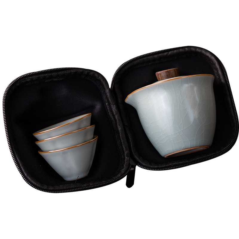 Set ceramic Kung Fu de ceai: ceainic cu mâner, bol cu capac anti-arzire și ceașcă de ceai pentru uz casnic