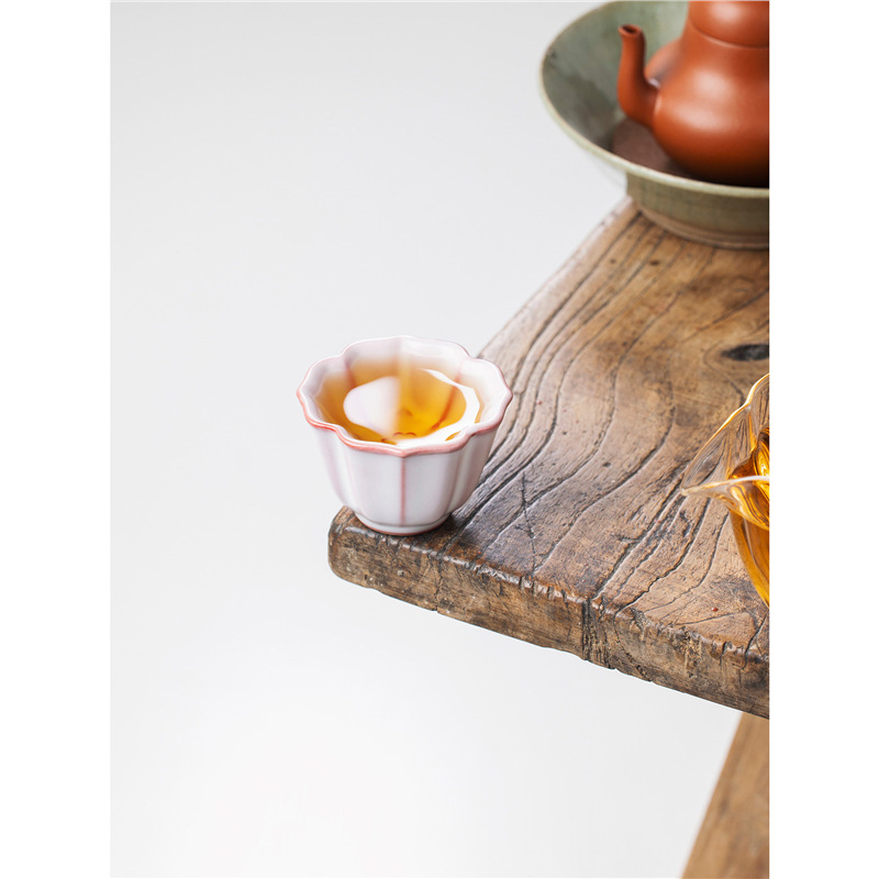 Ceașcă de ceai din porțelan roz, cu design lotus, inspirată de Jian ware, ceramică de înaltă calitate pentru uz personal