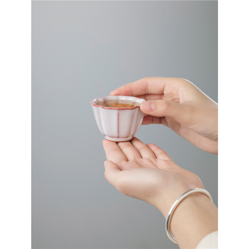 Ceașcă de ceai din porțelan roz, cu design lotus, inspirată de Jian ware, ceramică de înaltă calitate pentru uz personal