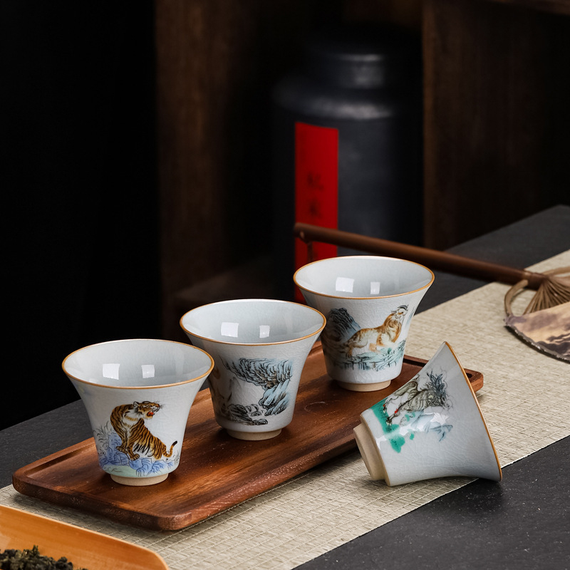 Ceașcă ceramică de ceai pictată manual pentru maturarea Pu'er, mare, stil Gongfu retro, pentru uz casnic