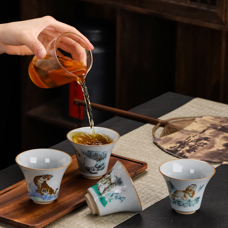 Ceașcă ceramică de ceai pictată manual pentru maturarea Pu'er, mare, stil Gongfu retro, pentru uz casnic