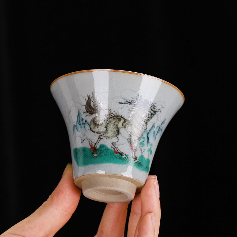 Ceașcă ceramică de ceai pictată manual pentru maturarea Pu'er, mare, stil Gongfu retro, pentru uz casnic