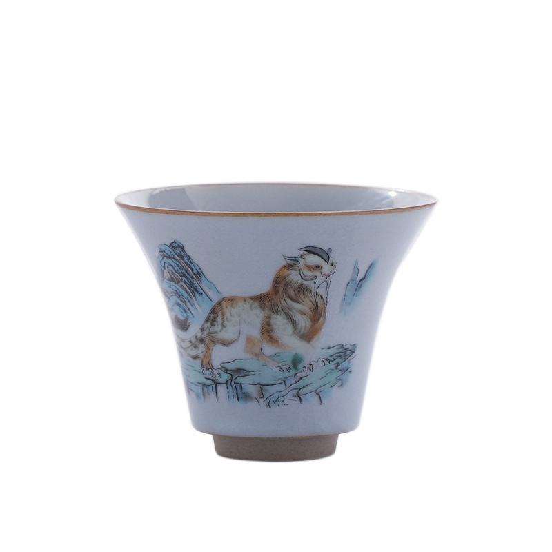 Ceașcă ceramică de ceai pictată manual pentru maturarea Pu'er, mare, stil Gongfu retro, pentru uz casnic