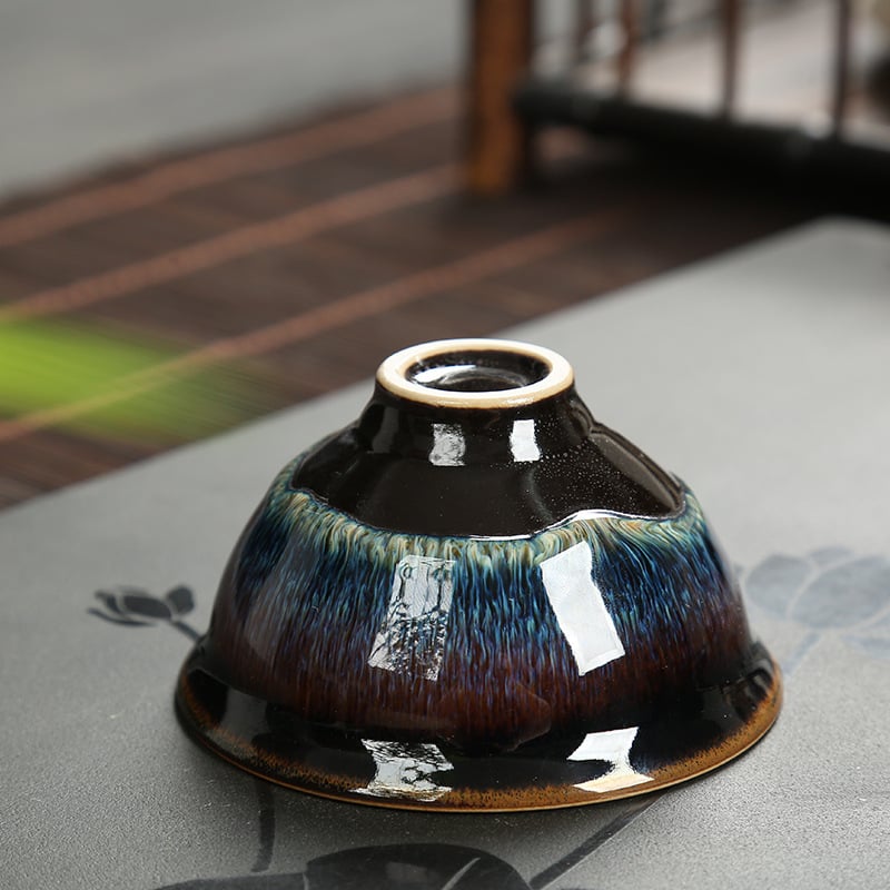 Ceașcă de ceai ceramică cu glazură Tianmu – ceramică glazurată în cuptor, ceașcă unică pentru degustare de ceai