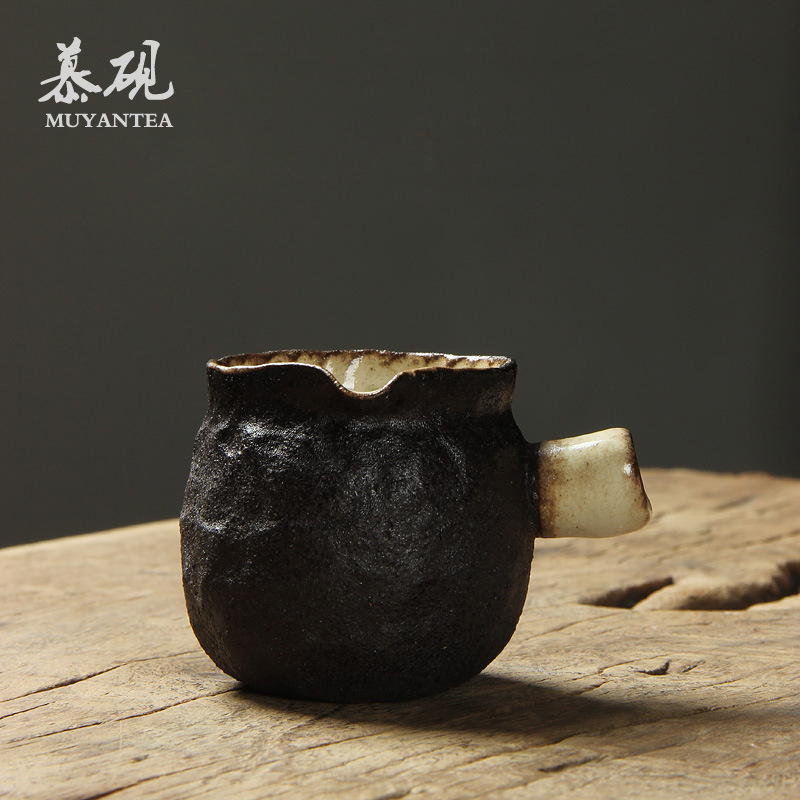 Set de ceai Gongfu din ceramică brută, ceașcă cu mâner lateral în stil japonez, set ceai vintage – cadou