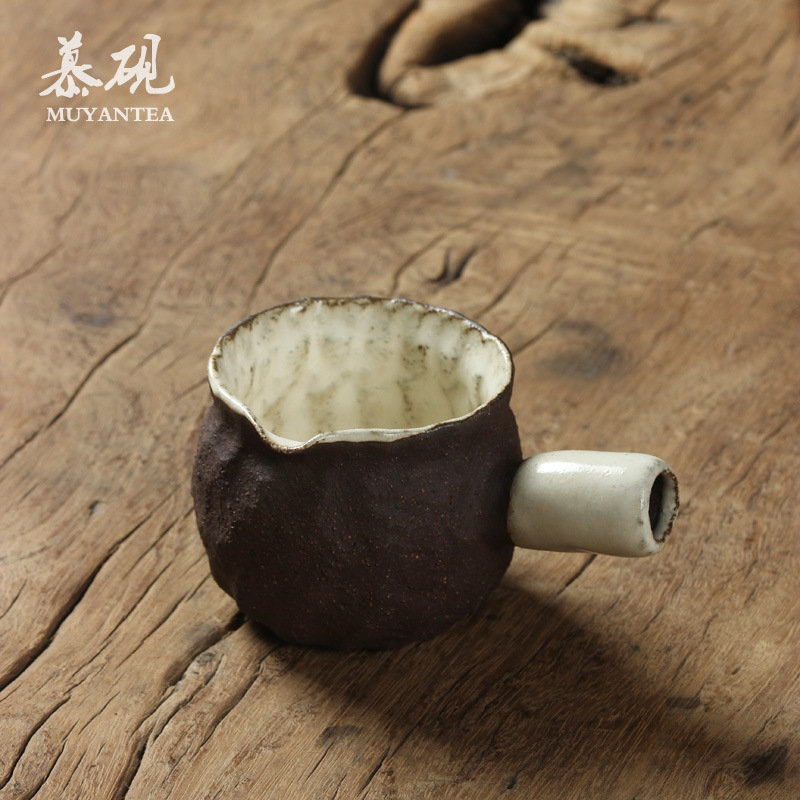 Set de ceai Gongfu din ceramică brută, ceașcă cu mâner lateral în stil japonez, set ceai vintage – cadou