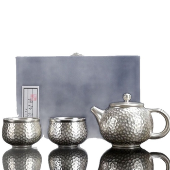 Set de ceai din argint 999: ceainic și cești din argint, set ceramic cu acoperire argintată, stil Xishi