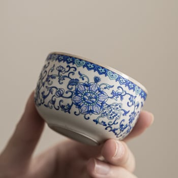 Ceașcă de ceai Ru Kiln albastru cu lotus, ceramică premium pentru uz personal