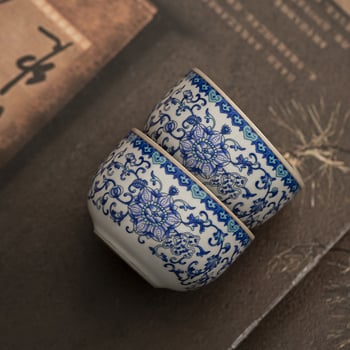 Ceașcă de ceai Ru Kiln albastru cu lotus, ceramică premium pentru uz personal
